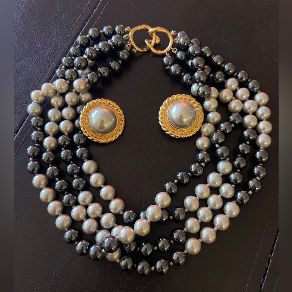 Ciner NY gold colored pearl clip on earrings & 4 Strands of Costume Pearls